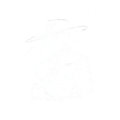 Skull smoking a cigarrete with text around it that says Borracho Saloon